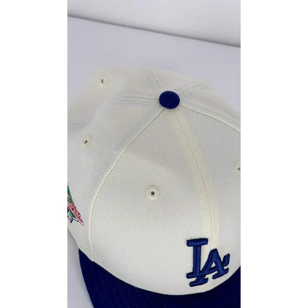 New Era Los Angeles Dodgers Team 59FIFTY Cap Hat Cream Royal Blue Fitted 7 3/8